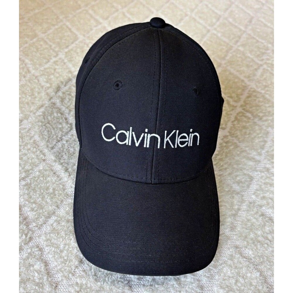 Calvin Klein Spell Out Embroidered Black Solid Strap Back Baseball Cap Hat